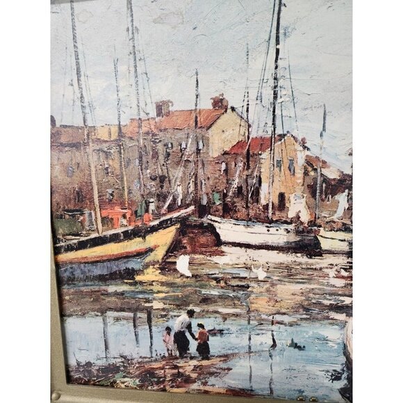 VTG Seascape Wall Art Textured Lithograph Print Mid Century Modern Gold Frame - Picture 3 of 7